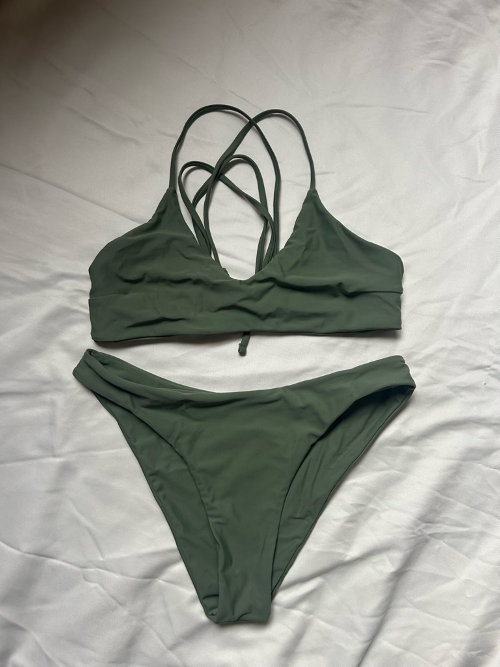 Green bikini set with adjustable straps and high cut bottoms size S